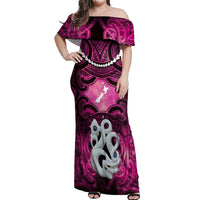 Personalised Maori Matariki Manaia Mawhero Off Shoulder Maxi Dress Maori Kowhaiwhai Pattern Galaxy LT01 Women Pink - Polynesian Pride
