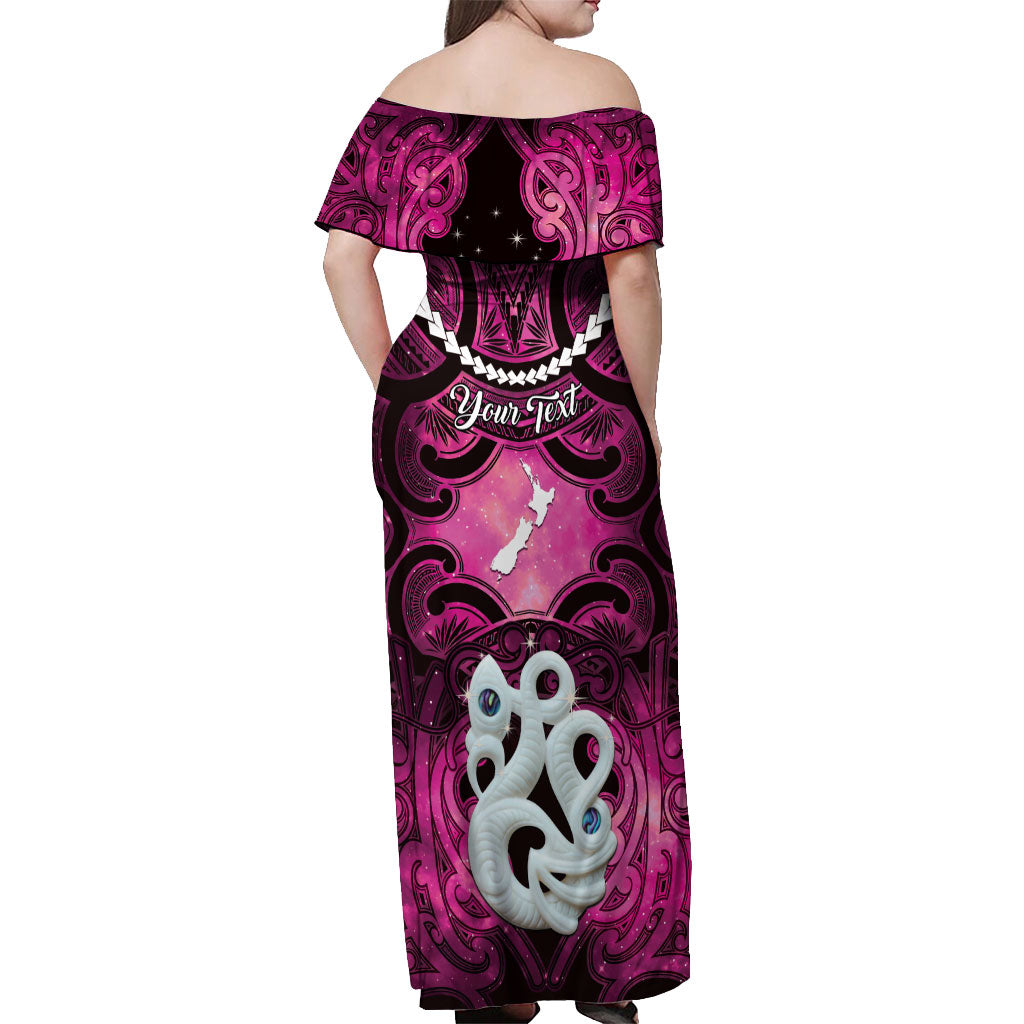 Personalised Maori Matariki Manaia Mawhero Off Shoulder Maxi Dress Maori Kowhaiwhai Pattern Galaxy LT01 - Polynesian Pride