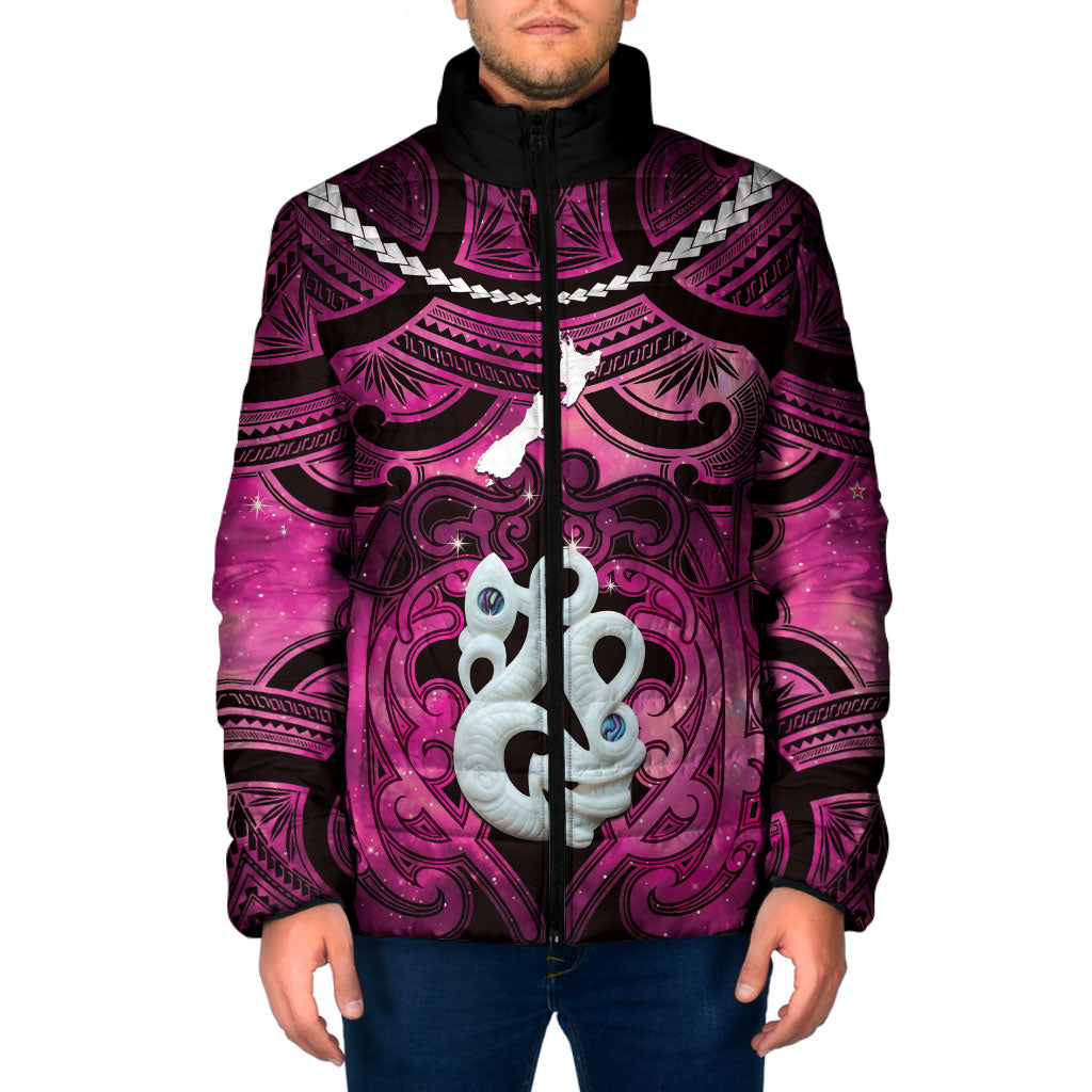 Personalised Maori Matariki Manaia Mawhero Padded Jacket Maori Kowhaiwhai Pattern Galaxy LT01 Men Pink - Polynesian Pride
