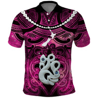 Personalised Maori Matariki Manaia Mawhero Polo Shirt Maori Kowhaiwhai Pattern Galaxy LT01 Pink - Polynesian Pride