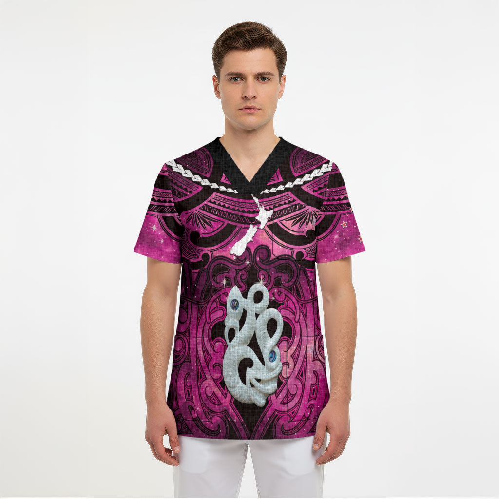 Personalised Maori Matariki Manaia Mawhero Scrub Top Maori Kowhaiwhai Pattern Galaxy LT01 - Polynesian Pride