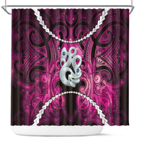 Maori Matariki Manaia Mawhero Shower Curtain Maori Kowhaiwhai Pattern Galaxy LT01 Pink - Polynesian Pride