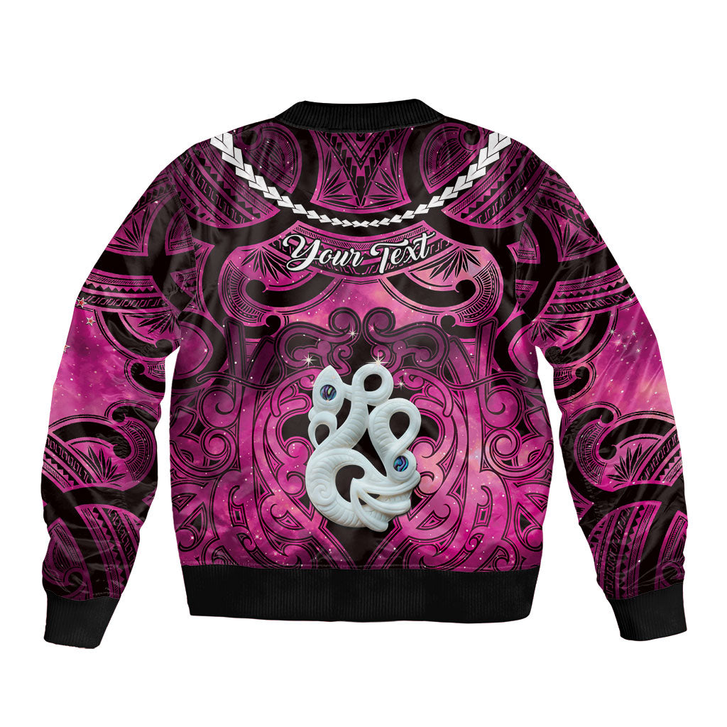 Personalised Maori Matariki Manaia Mawhero Sleeve Zip Bomber Jacket Maori Kowhaiwhai Pattern Galaxy LT01 - Polynesian Pride