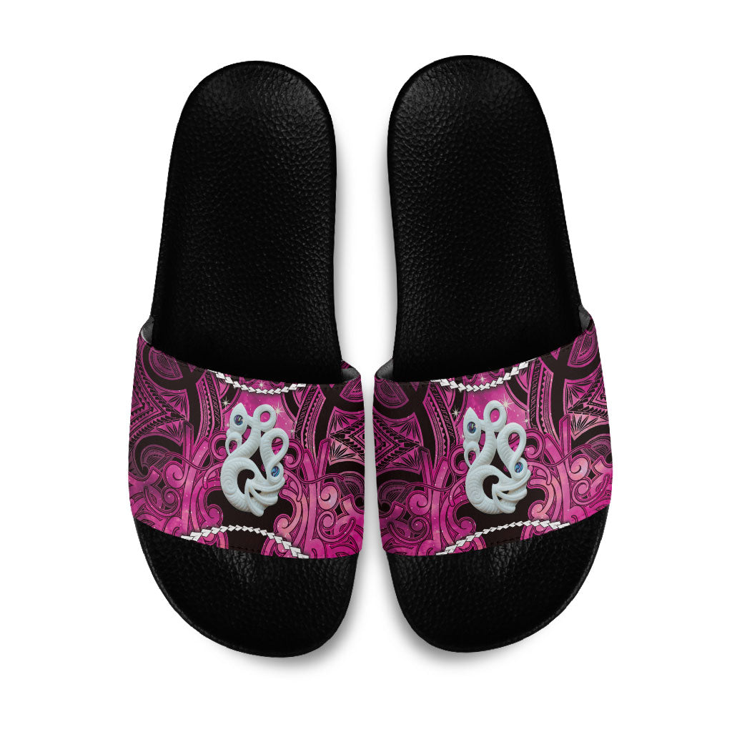 Maori Matariki Manaia Mawhero Slide Sandals Maori Kowhaiwhai Pattern Galaxy LT01 Pink - Polynesian Pride