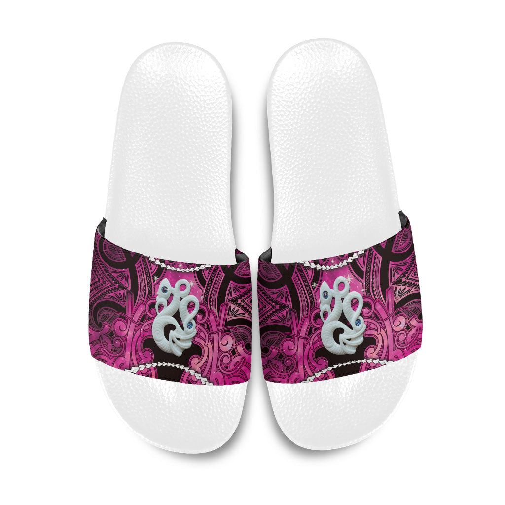 Maori Matariki Manaia Mawhero Slide Sandals Maori Kowhaiwhai Pattern Galaxy LT01 Pink - Polynesian Pride