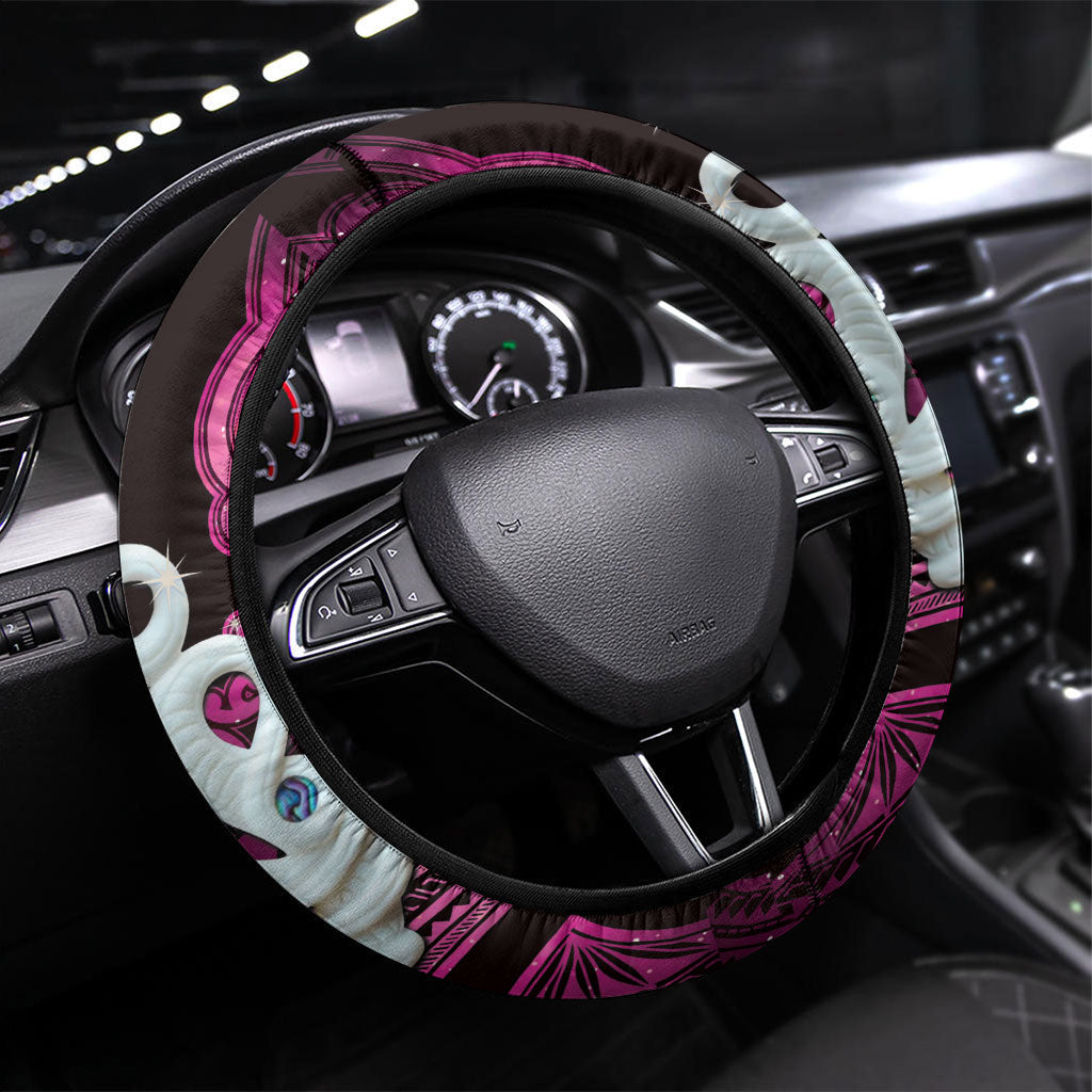 Maori Matariki Manaia Mawhero Steering Wheel Cover Maori Kowhaiwhai Pattern Galaxy LT01 Universal Fit Pink - Polynesian Pride