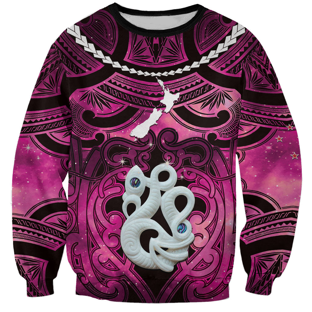 Personalised Maori Matariki Manaia Mawhero Sweatshirt Maori Kowhaiwhai Pattern Galaxy LT01 Unisex Pink - Polynesian Pride
