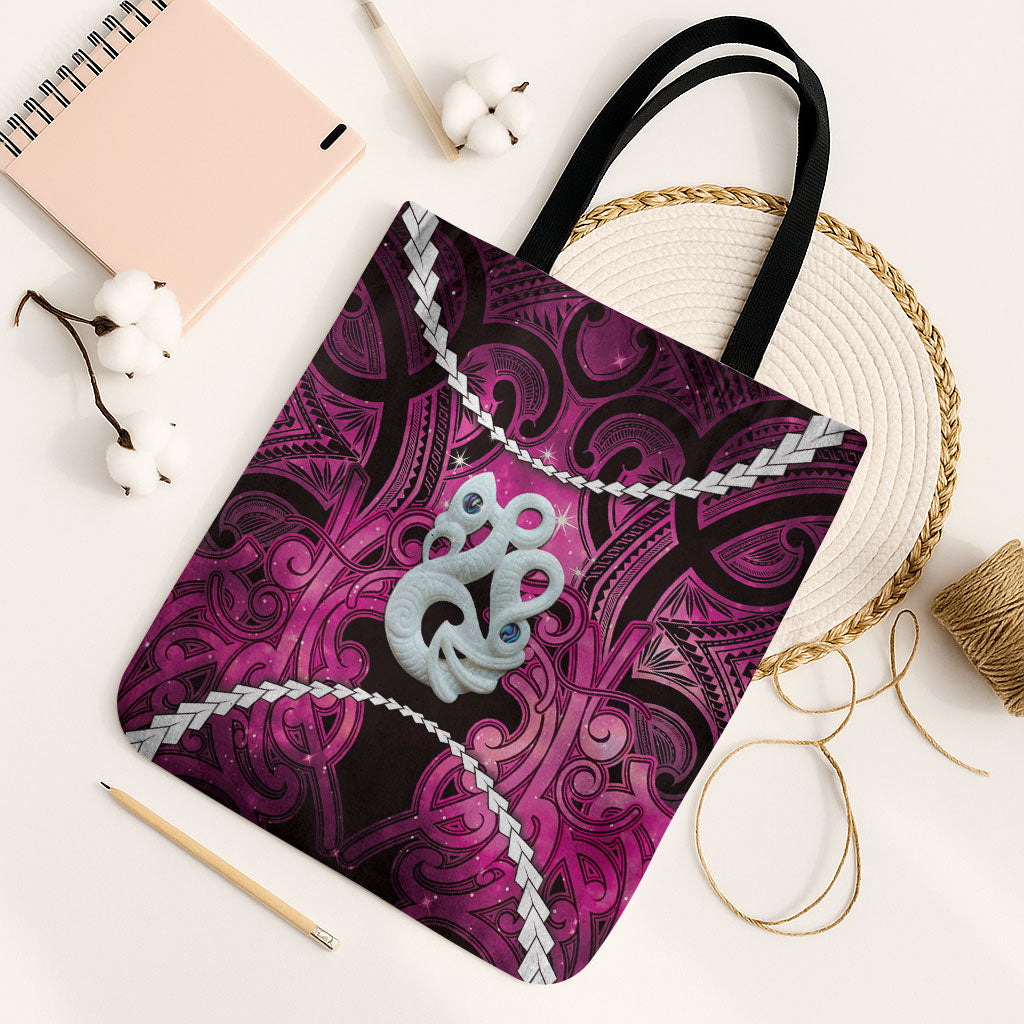 Maori Matariki Manaia Mawhero Tote Bag Maori Kowhaiwhai Pattern Galaxy LT01 Black Strap One Size Pink - Polynesian Pride