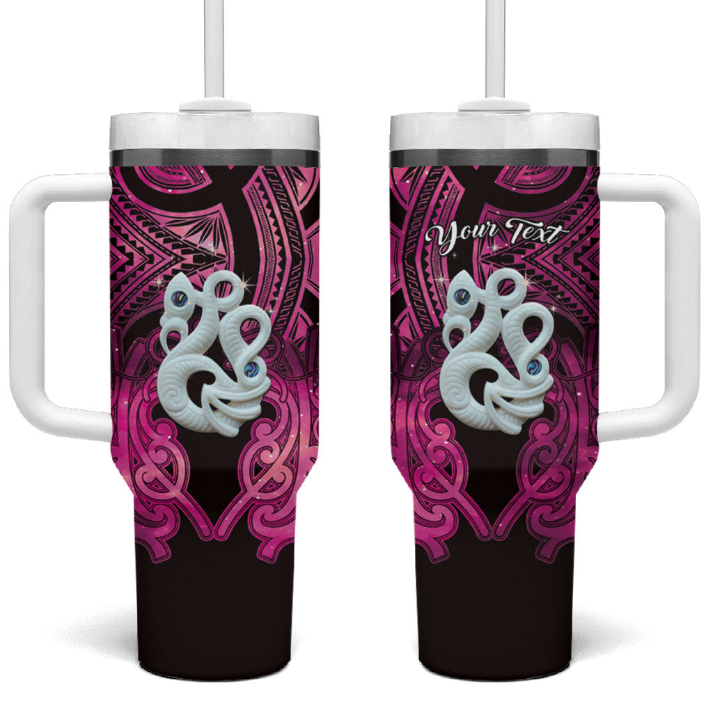 Personalised Maori Matariki Manaia Mawhero Tumbler With Handle Maori Kowhaiwhai Pattern Galaxy LT01 One Size: 40 oz Pink - Polynesian Pride