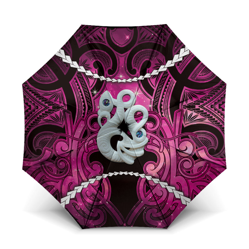 Maori Matariki Manaia Mawhero Umbrella Maori Kowhaiwhai Pattern Galaxy LT01 One Size Folded 11.42 inch Opened Diameter 37.4 inch Pink - Polynesian Pride