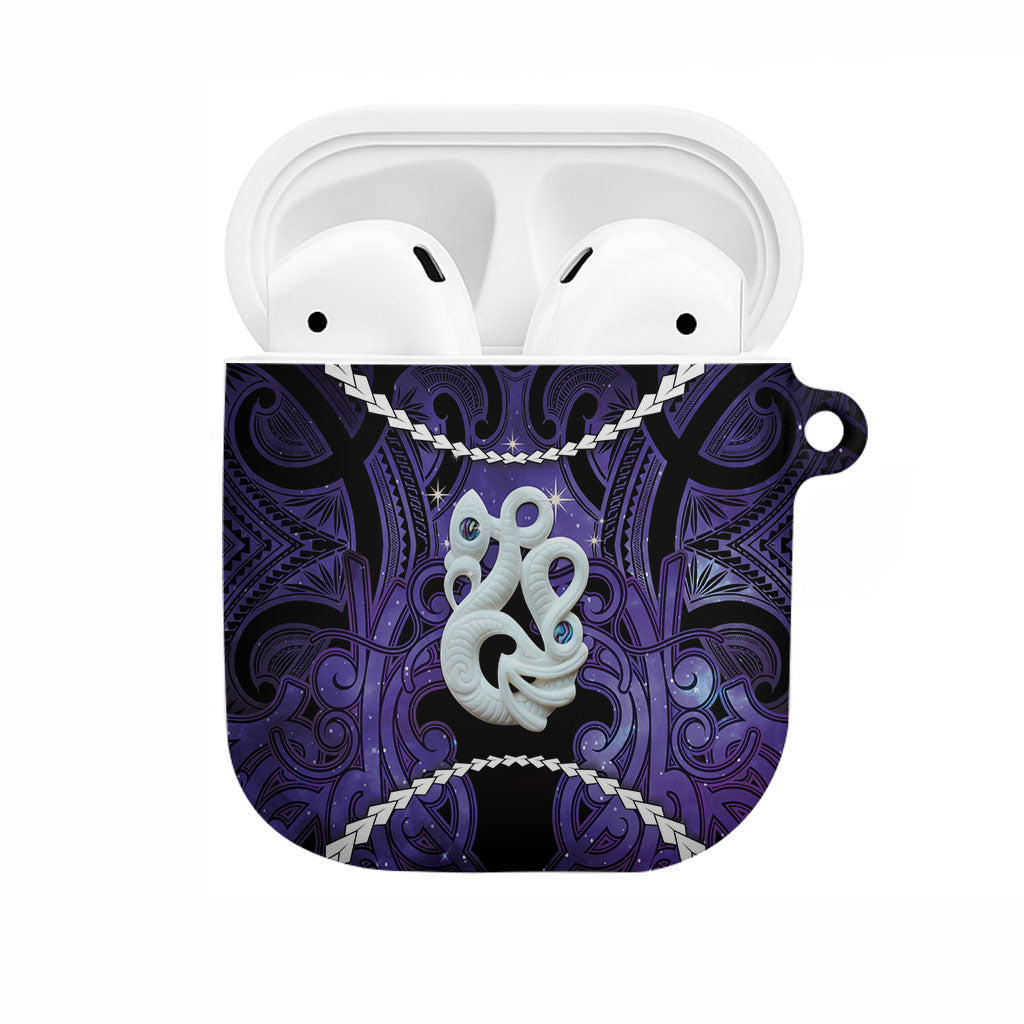 Maori Matariki Manaia Waiporoporo AirPods Case Maori Kowhaiwhai Pattern Galaxy LT01 Purple - Polynesian Pride