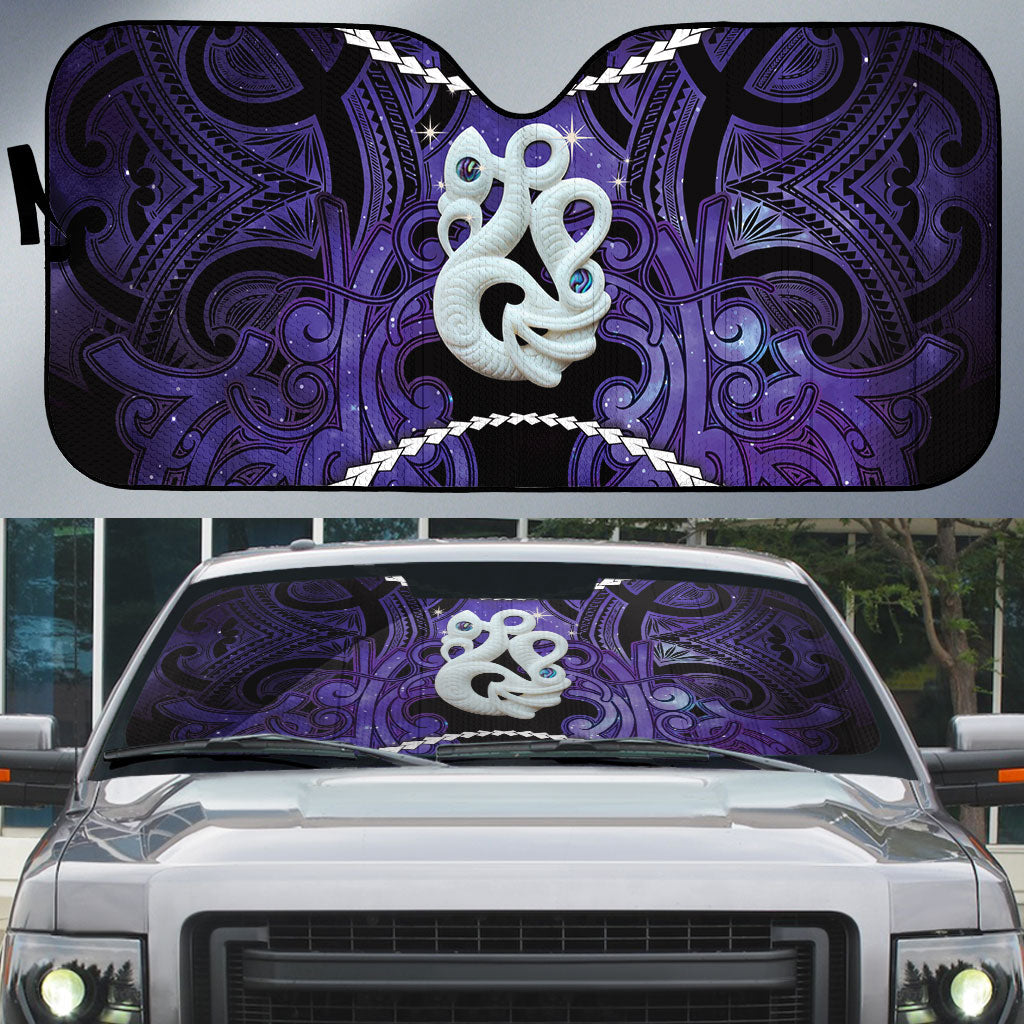 Maori Matariki Manaia Waiporoporo Auto Sun Shade Maori Kowhaiwhai Pattern Galaxy LT01 Purple - Polynesian Pride
