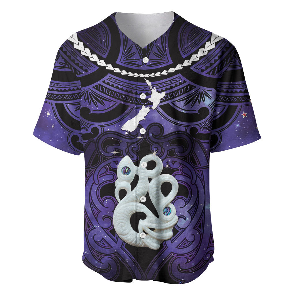 Personalised Maori Matariki Manaia Waiporoporo Baseball Jersey Maori Kowhaiwhai Pattern Galaxy LT01 Purple - Polynesian Pride