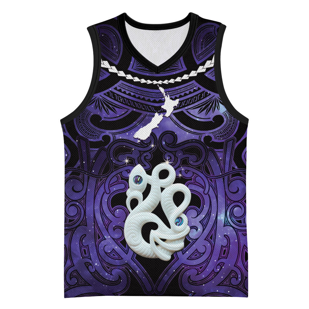 Personalised Maori Matariki Manaia Waiporoporo Basketball Jersey Maori Kowhaiwhai Pattern Galaxy LT01 Unisex Purple - Polynesian Pride