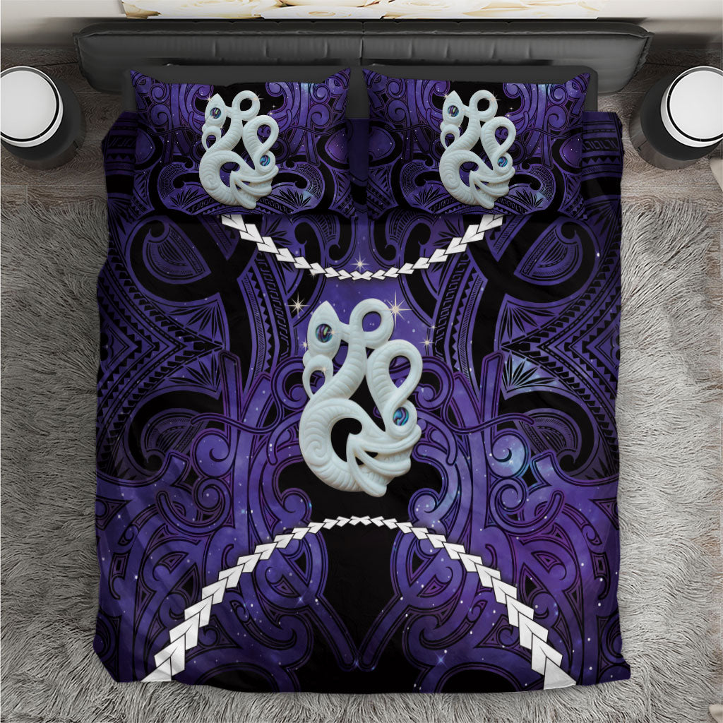 Maori Matariki Manaia Waiporoporo Bedding Set Maori Kowhaiwhai Pattern Galaxy LT01 Purple - Polynesian Pride