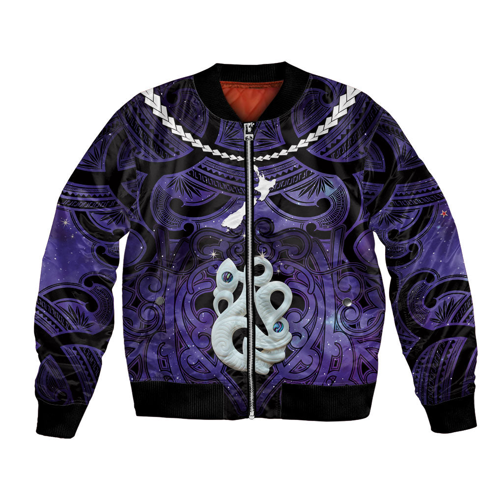 Personalised Maori Matariki Manaia Waiporoporo Bomber Jacket Maori Kowhaiwhai Pattern Galaxy