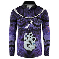 Personalised Maori Matariki Manaia Waiporoporo Button Sweatshirt Maori Kowhaiwhai Pattern Galaxy LT01 Purple - Polynesian Pride