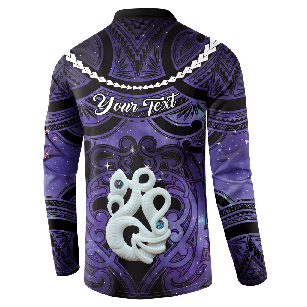 Personalised Maori Matariki Manaia Waiporoporo Button Sweatshirt Maori Kowhaiwhai Pattern Galaxy LT01 - Polynesian Pride