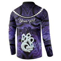 Personalised Maori Matariki Manaia Waiporoporo Button Sweatshirt Maori Kowhaiwhai Pattern Galaxy LT01 - Polynesian Pride