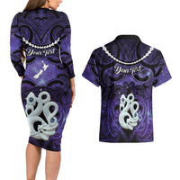 Personalised Maori Matariki Manaia Waiporoporo Couples Matching Long Sleeve Bodycon Dress and Hawaiian Shirt Maori Kowhaiwhai Pattern Galaxy