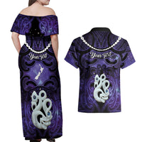 Personalised Maori Matariki Manaia Waiporoporo Couples Matching Off Shoulder Maxi Dress and Hawaiian Shirt Maori Kowhaiwhai Pattern Galaxy