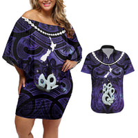 Personalised Maori Matariki Manaia Waiporoporo Couples Matching Off Shoulder Short Dress and Hawaiian Shirt Maori Kowhaiwhai Pattern Galaxy