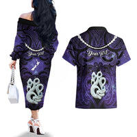 Personalised Maori Matariki Manaia Waiporoporo Couples Matching Off The Shoulder Long Sleeve Dress and Hawaiian Shirt Maori Kowhaiwhai Pattern Galaxy