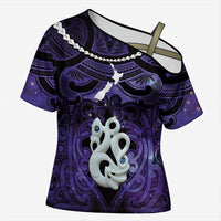 Personalised Maori Matariki Manaia Waiporoporo Cross Shoulder Shirt Maori Kowhaiwhai Pattern Galaxy LT01 Female Purple - Polynesian Pride