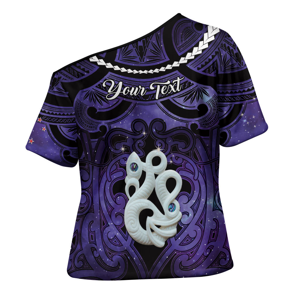 Personalised Maori Matariki Manaia Waiporoporo Cross Shoulder Shirt Maori Kowhaiwhai Pattern Galaxy LT01 - Polynesian Pride