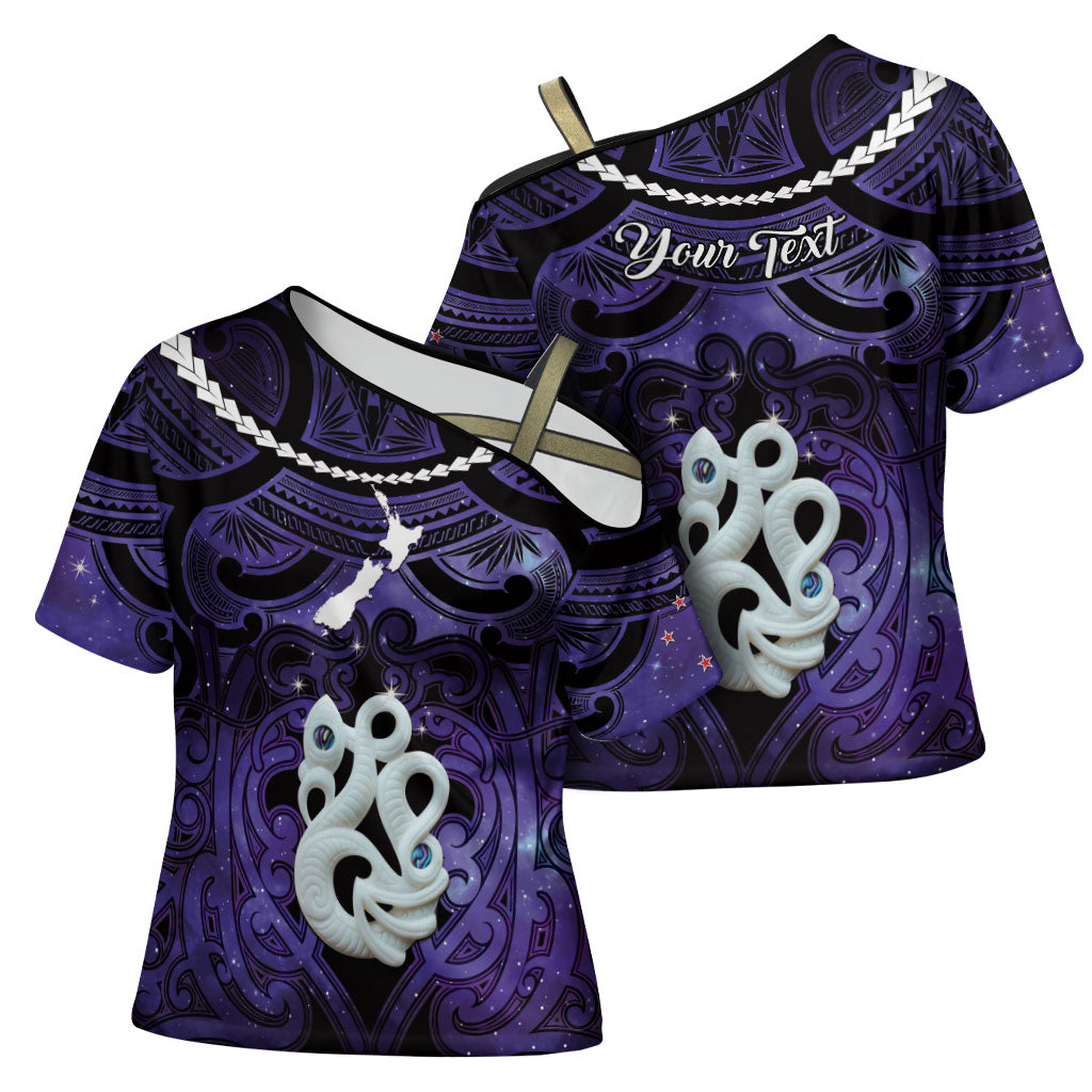 Personalised Maori Matariki Manaia Waiporoporo Cross Shoulder Shirt Maori Kowhaiwhai Pattern Galaxy LT01 - Polynesian Pride
