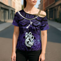Personalised Maori Matariki Manaia Waiporoporo Cross Shoulder Shirt Maori Kowhaiwhai Pattern Galaxy LT01 - Polynesian Pride