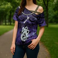 Personalised Maori Matariki Manaia Waiporoporo Cross Shoulder Shirt Maori Kowhaiwhai Pattern Galaxy LT01 - Polynesian Pride