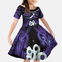 Personalised Maori Matariki Manaia Waiporoporo Family Matching Long Sleeve Bodycon Dress and Hawaiian Shirt Maori Kowhaiwhai Pattern Galaxy