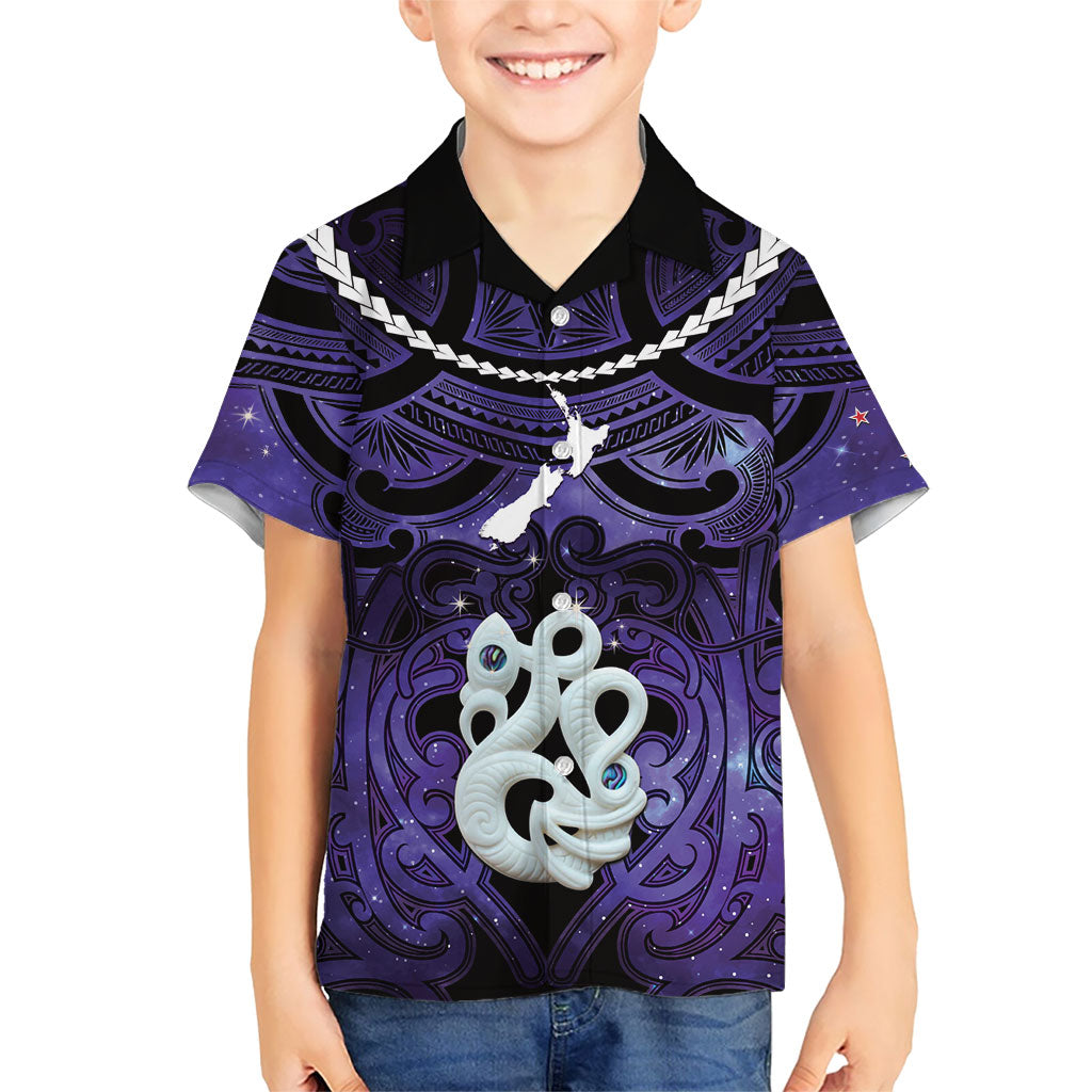 Personalised Maori Matariki Manaia Waiporoporo Family Matching Long Sleeve Bodycon Dress and Hawaiian Shirt Maori Kowhaiwhai Pattern Galaxy