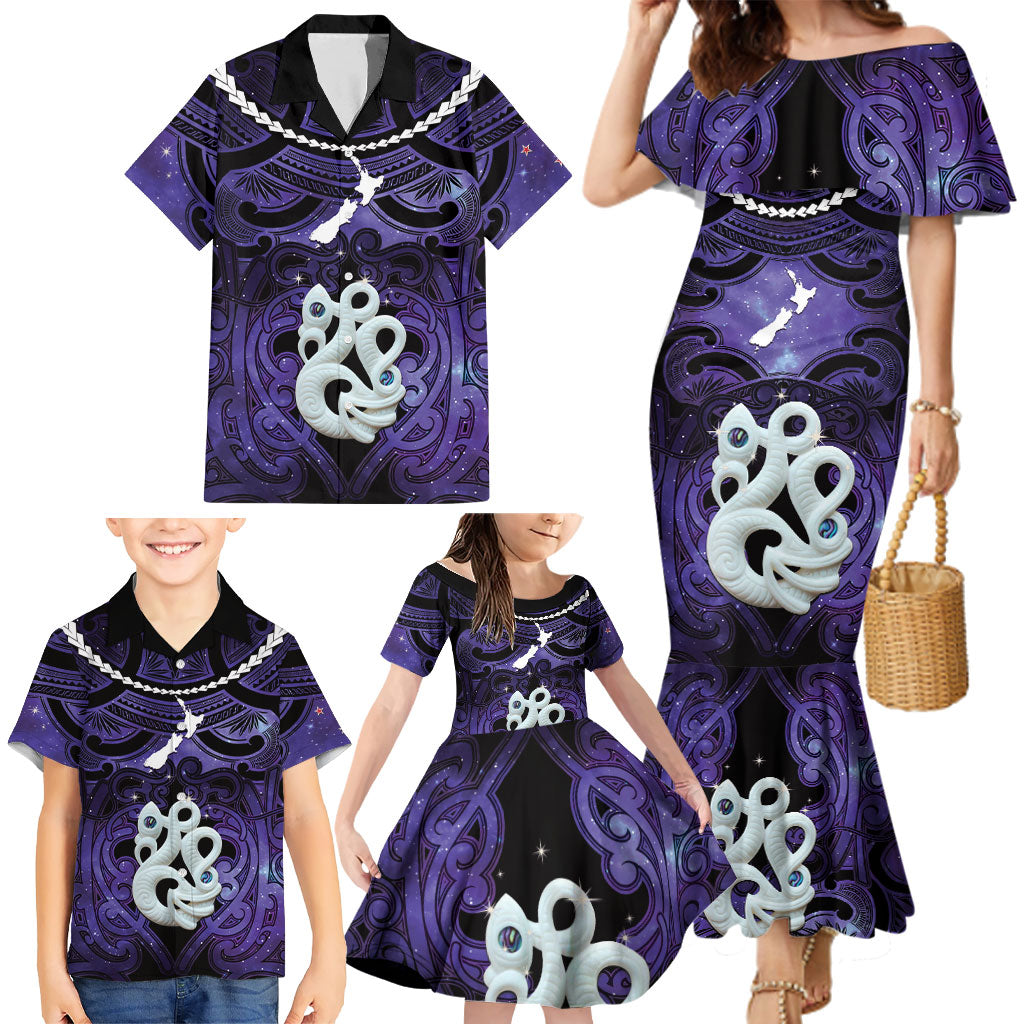 Personalised Maori Matariki Manaia Waiporoporo Family Matching Mermaid Dress and Hawaiian Shirt Maori Kowhaiwhai Pattern Galaxy LT01 - Polynesian Pride