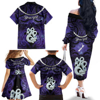 Personalised Maori Matariki Manaia Waiporoporo Family Matching Off The Shoulder Long Sleeve Dress and Hawaiian Shirt Maori Kowhaiwhai Pattern Galaxy