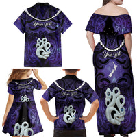 Personalised Maori Matariki Manaia Waiporoporo Family Matching Off Shoulder Maxi Dress and Hawaiian Shirt Maori Kowhaiwhai Pattern Galaxy