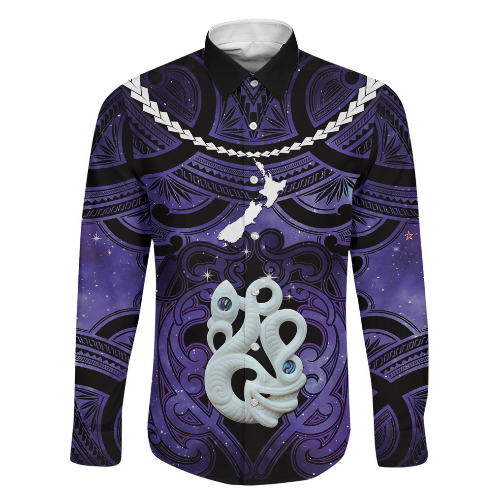 Personalised Maori Matariki Manaia Waiporoporo Family Matching Off Shoulder Maxi Dress and Hawaiian Shirt Maori Kowhaiwhai Pattern Galaxy