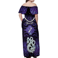 Personalised Maori Matariki Manaia Waiporoporo Family Matching Off Shoulder Maxi Dress and Hawaiian Shirt Maori Kowhaiwhai Pattern Galaxy