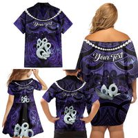 Personalised Maori Matariki Manaia Waiporoporo Family Matching Off Shoulder Short Dress and Hawaiian Shirt Maori Kowhaiwhai Pattern Galaxy
