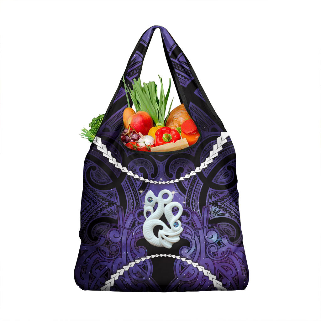 Maori Matariki Manaia Waiporoporo Grocery Bag Maori Kowhaiwhai Pattern Galaxy LT01 1-pack One Size Purple - Polynesian Pride