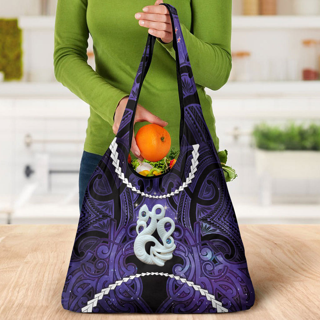 Maori Matariki Manaia Waiporoporo Grocery Bag Maori Kowhaiwhai Pattern Galaxy LT01 - Polynesian Pride