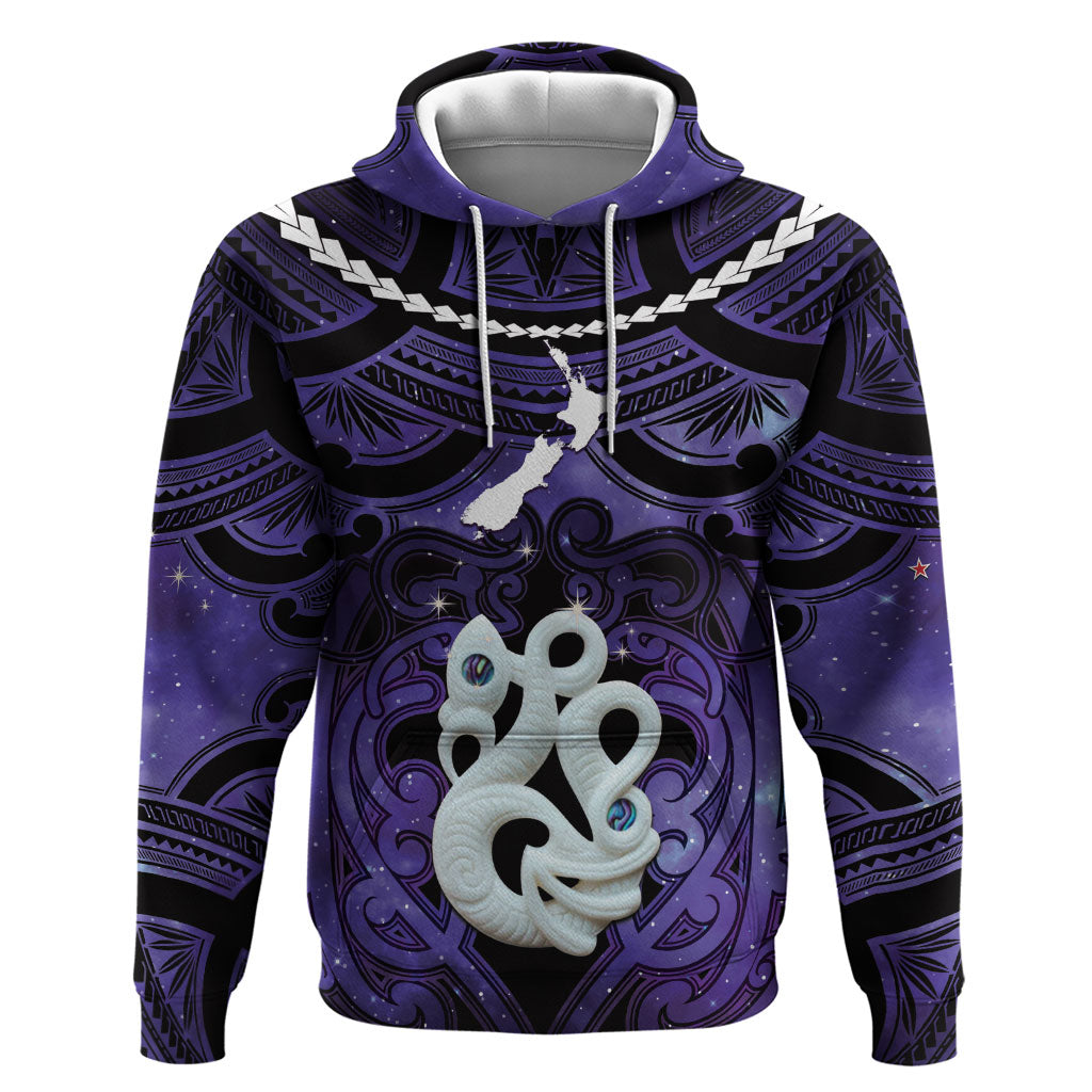 Personalised Maori Matariki Manaia Waiporoporo Hoodie Maori Kowhaiwhai Pattern Galaxy LT01 Pullover Hoodie Purple - Polynesian Pride