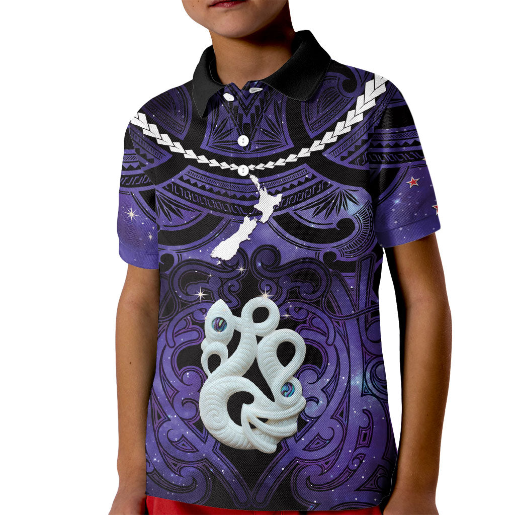 Personalised Maori Matariki Manaia Waiporoporo Kid Polo Shirt Maori Kowhaiwhai Pattern Galaxy LT01 Kid Purple - Polynesian Pride