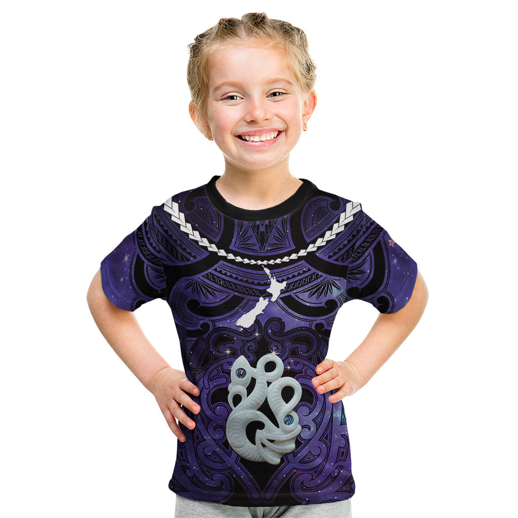 Personalised Maori Matariki Manaia Waiporoporo Kid T Shirt Maori Kowhaiwhai Pattern Galaxy LT01 Purple - Polynesian Pride