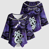 Personalised Maori Matariki Manaia Waiporoporo Kimono Sleeve Blouse Maori Kowhaiwhai Pattern Galaxy LT01 - Polynesian Pride