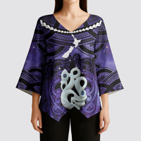 Personalised Maori Matariki Manaia Waiporoporo Kimono Sleeve Blouse Maori Kowhaiwhai Pattern Galaxy LT01 - Polynesian Pride