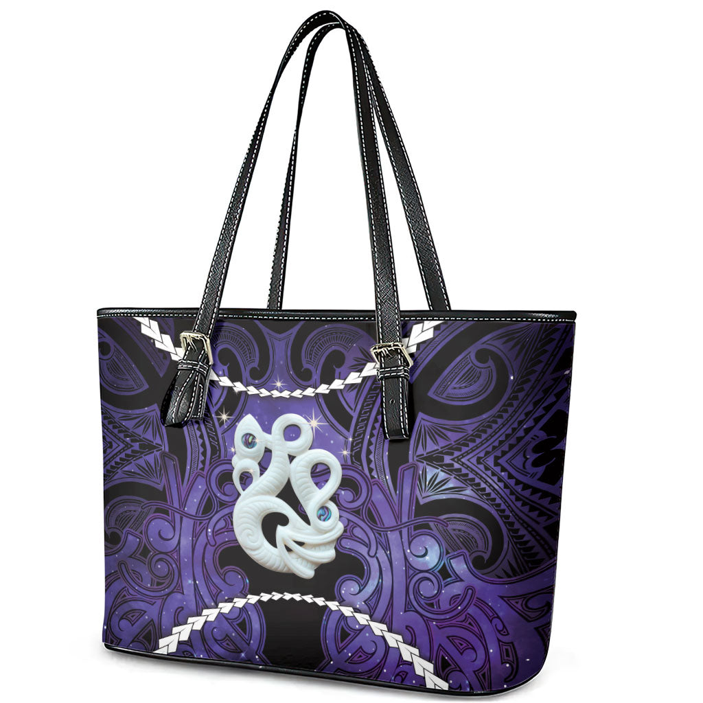 Maori Matariki Manaia Waiporoporo Leather Tote Bag Maori Kowhaiwhai Pattern Galaxy LT01 - Polynesian Pride