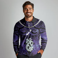 Personalised Maori Matariki Manaia Waiporoporo Long Sleeve Polo Shirt Maori Kowhaiwhai Pattern Galaxy