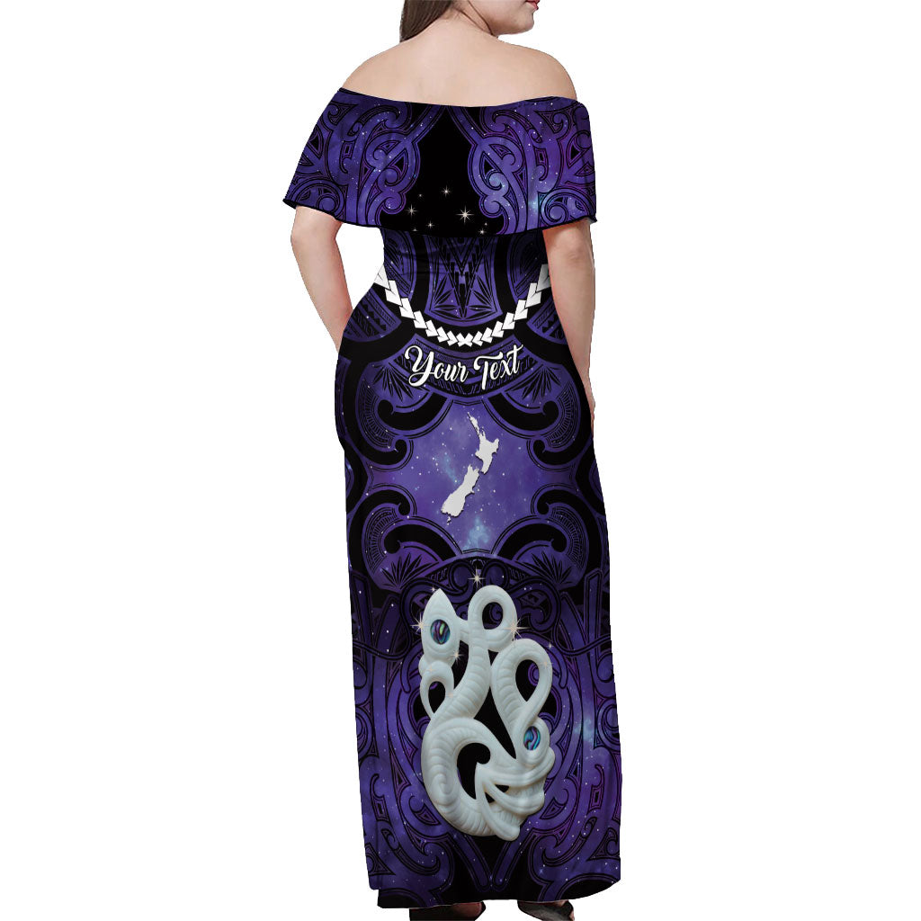 Personalised Maori Matariki Manaia Waiporoporo Off Shoulder Maxi Dress Maori Kowhaiwhai Pattern Galaxy LT01 - Polynesian Pride